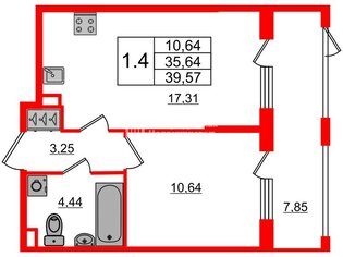 1-комн. кв. 35.1 м² 1/4 этаж