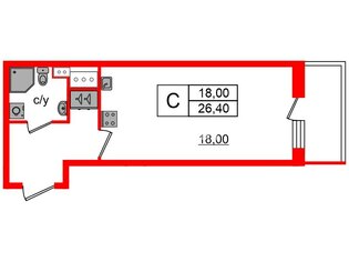 Студия 26.4 м² 10/13 этаж