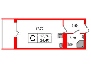  Студия 24.4 кв.м. у метро Комендантский Проспект