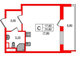 Студия 29.8 м² 5/12 этаж