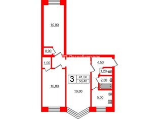 3-комн. кв. 56.4 м² 3/5 этаж