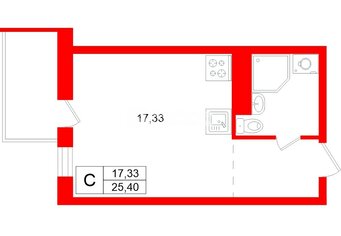 Студия 25.4 м² 11/16 этаж