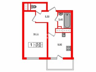 1-комн. кв. 37 м² 7/22 этаж