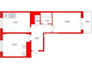 2-комн. кв. 55.5 м² 2/25 этаж