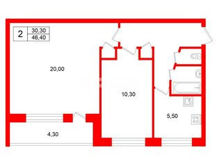 2-комн. кв. 46.4 м² 5/5 этаж