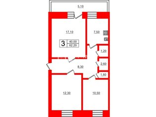 3-комн. кв. 62.2 м² 4/5 этаж