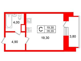 Студия 28.2 м² 6/16 этаж