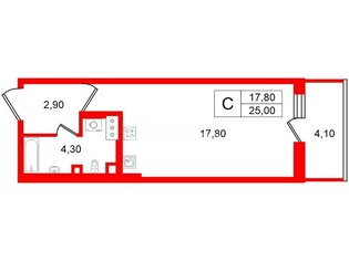 Студия 25 м² 4/12 этаж