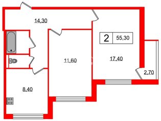 2-комн. кв. 55.3 м² 8/9 этаж