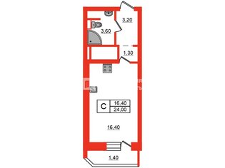 Студия 24 м² 20/25 этаж