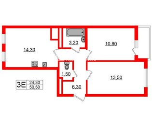 2-комн. кв. 50.5 м² 3/25 этаж