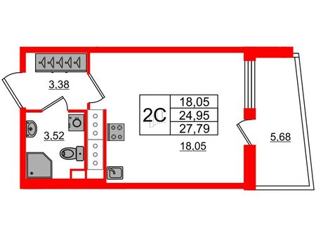 Квартира в ЖК «Чистое небо», студия, 24.95 м², 23 этаж