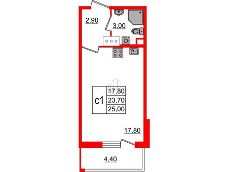 Квартира в ЖК 'Палацио', студия, 23.7 м², 5 этаж Квартира в ЖК 'Палацио', студия, 23.7 м², 5 этаж