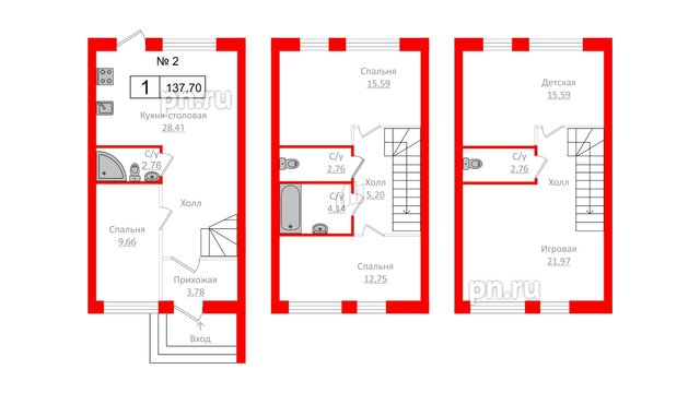 Квартира в ЖК Алгоритм.Стрельна, 1 комнатная, 137.9 м², 1 этаж