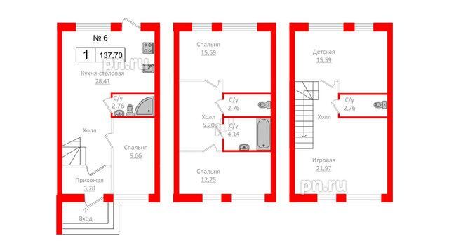 Квартира в ЖК Алгоритм.Стрельна, 1 комнатная, 137.7 м², 1 этаж