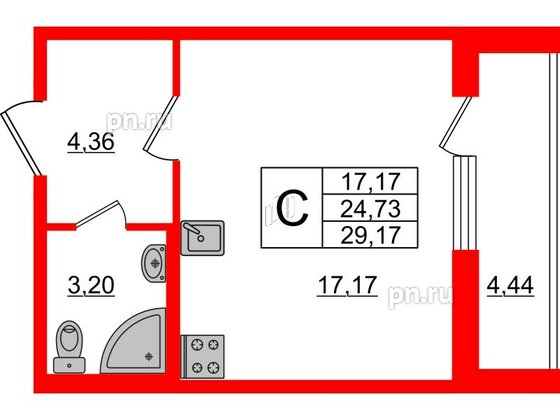 Квартира в ЖК ЦДС Parkolovo, студия, 24.73 м², 16 этаж