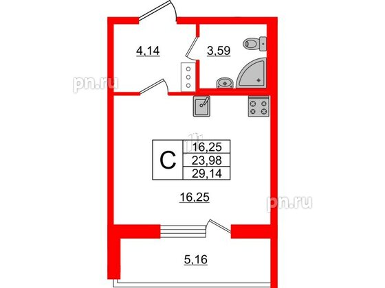 Квартира в ЖК ЦДС Новые горизонты, студия, 23.98 м², 13 этаж