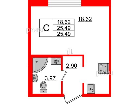 Квартира в ЖК ЦДС Новые горизонты, студия, 25.49 м², 1 этаж