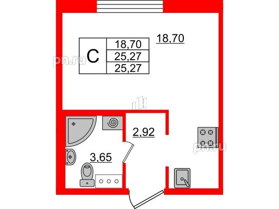 Квартира в ЖК ЦДС Новые горизонты, студия, 25.27 м², 2 этаж