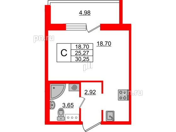 Квартира в ЖК ЦДС Новые горизонты, студия, 25.27 м², 14 этаж