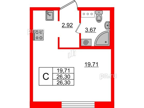 Квартира в ЖК ЦДС Новые горизонты, студия, 26.3 м², 2 этаж