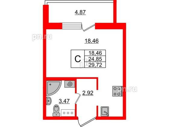 Квартира в ЖК ЦДС Новые горизонты, студия, 24.85 м², 12 этаж