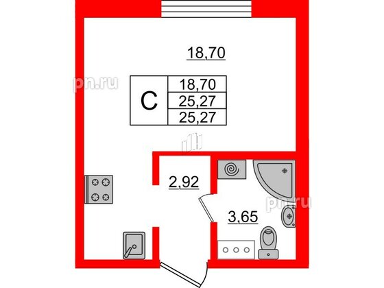 Квартира в ЖК ЦДС Новые горизонты, студия, 25.27 м², 2 этаж