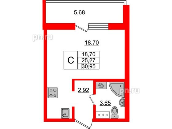 Квартира в ЖК ЦДС Новые горизонты, студия, 25.27 м², 5 этаж