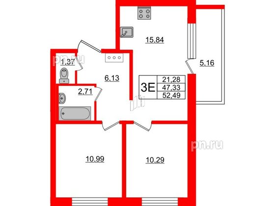 Квартира в ЖК ЦДС Новые горизонты, 2 комнатная, 47.33 м², 15 этаж