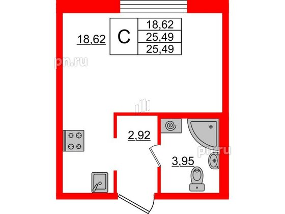 Квартира в ЖК ЦДС Новые горизонты, студия, 25.49 м², 1 этаж