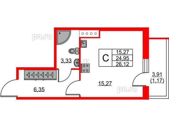 Квартира в ЖК FRIENDS, студия, 26.3 м², 20 этаж