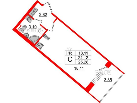 Квартира в ЖК Зеленый квартал на Пулковских высотах, студия, 24.12 м², 4 этаж