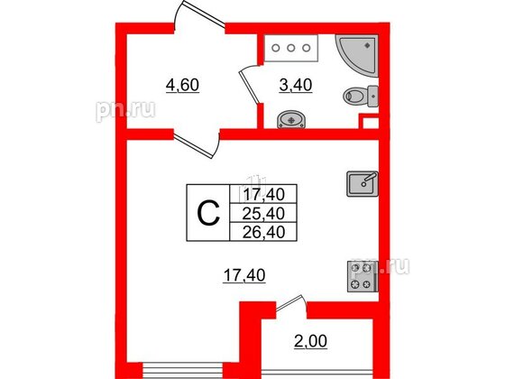 Квартира в ЖК 'Цветной город', студия, 26.8 м², 6 этаж