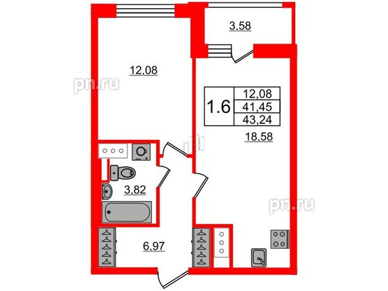 Квартира в ЖК Стрижи в Невском 2, 1 комнатная, 41.5 м², 10 этаж