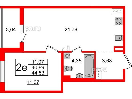 Квартира в ЖК «Черная Речка», 1 комнатная, 40.89 м², 13 этаж