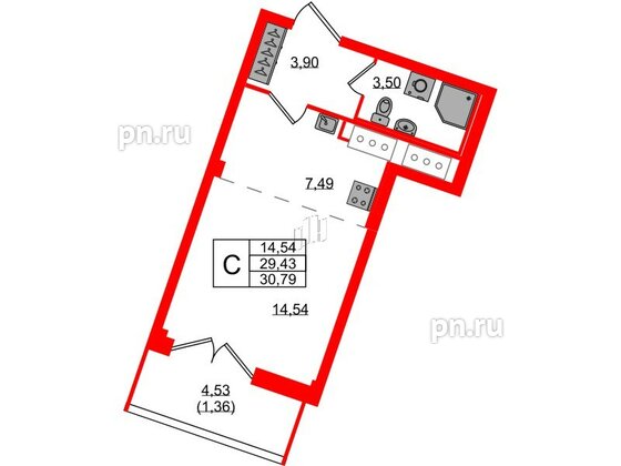 Квартира в ЖК Neva Residence, студия, 30.79 м², 8 этаж