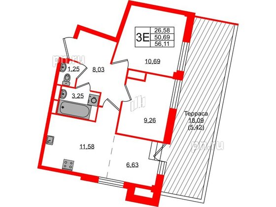 Квартира в ЖК Neva Residence, 2 комнатная, 56.11 м², 8 этаж