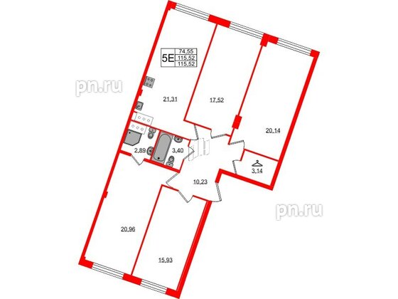 Квартира в ЖК Neva Residence, 4 комнатная, 115.52 м², 3 этаж