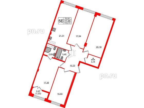 Квартира в ЖК Neva Residence, 4 комнатная, 113.11 м², 5 этаж