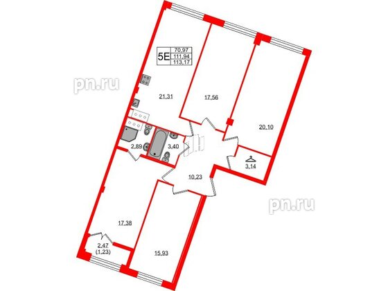 Квартира в ЖК Neva Residence, 4 комнатная, 113.17 м², 6 этаж