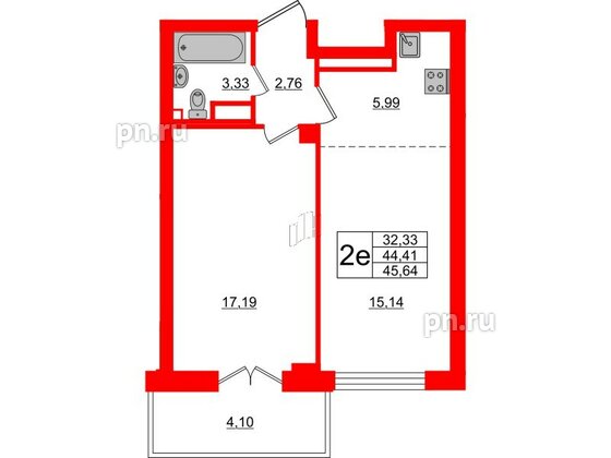 Квартира в ЖК Neva Residence, 1 комнатная, 46.4 м², 6 этаж