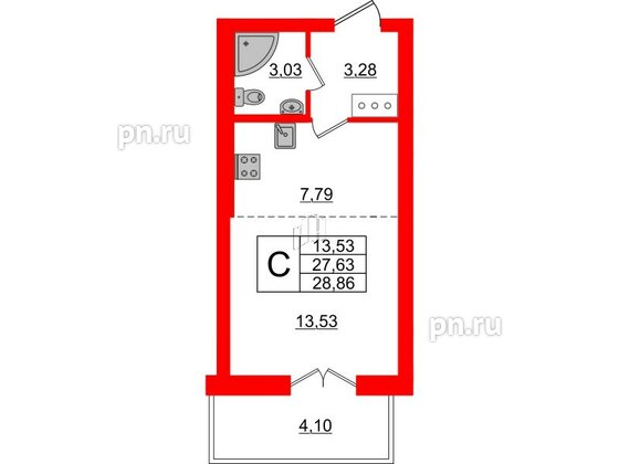 Квартира в ЖК Neva Residence, студия, 28.86 м², 8 этаж