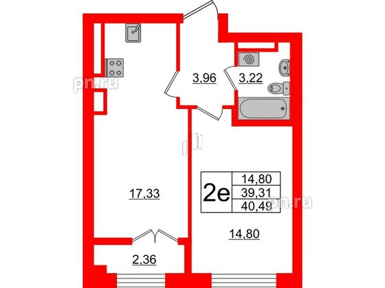 Квартира в ЖК Neva Residence, 1 комнатная, 40.7 м², 6 этаж