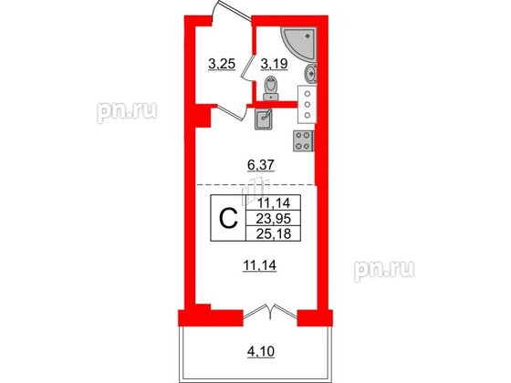 Квартира в ЖК Neva Residence, студия, 25.18 м², 7 этаж