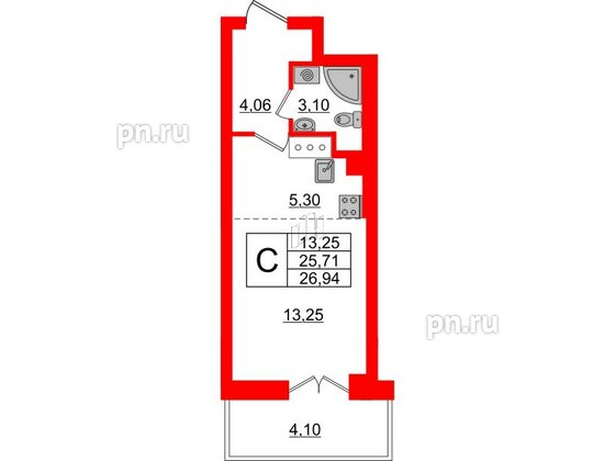 Квартира в ЖК Neva Residence, студия, 26.94 м², 7 этаж