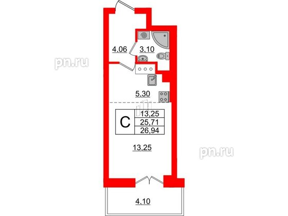 Квартира в ЖК Neva Residence, студия, 26.94 м², 8 этаж