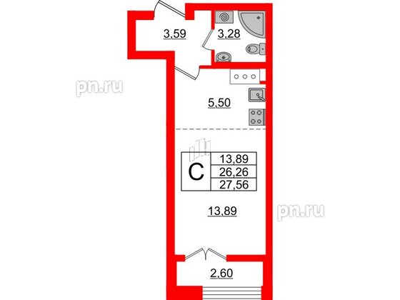 Квартира в ЖК Neva Residence, студия, 27.56 м², 7 этаж