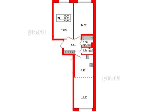 Квартира в ЖК Neva Residence, 2 комнатная, 65 м², 4 этаж