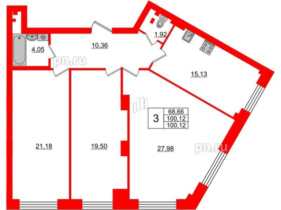 Квартира в ЖК Neva Residence, 3 комнатная, 100.12 м², 1 этаж