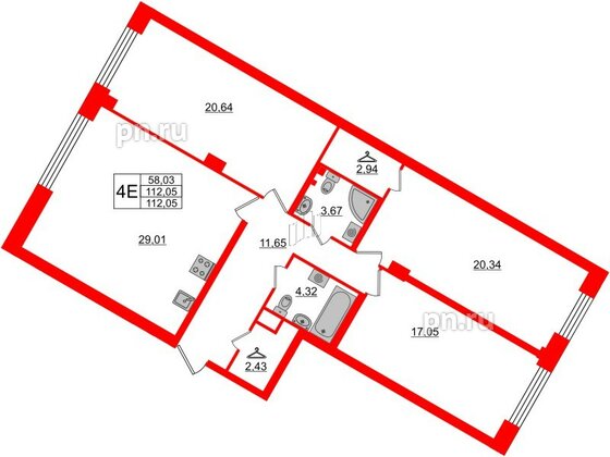 Квартира в ЖК Neva Residence, 3 комнатная, 112.05 м², 1 этаж